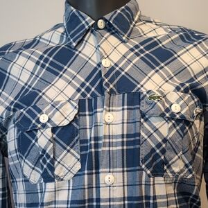 Lacoste Blue Plaid Slim Fit Button Front Shirt